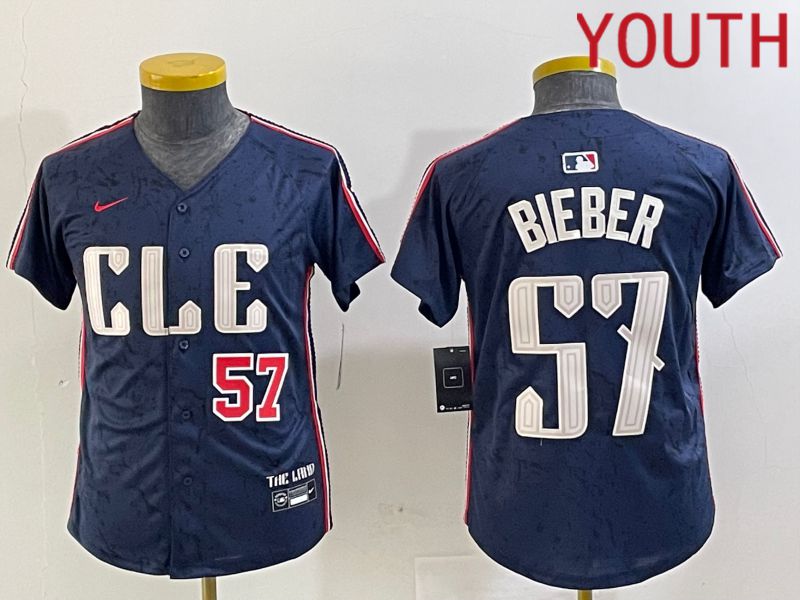 Youth Cleveland Indians #57 Bieber Blue City Edition Nike 2024 MLB Jersey style 2->youth mlb jersey->Youth Jersey